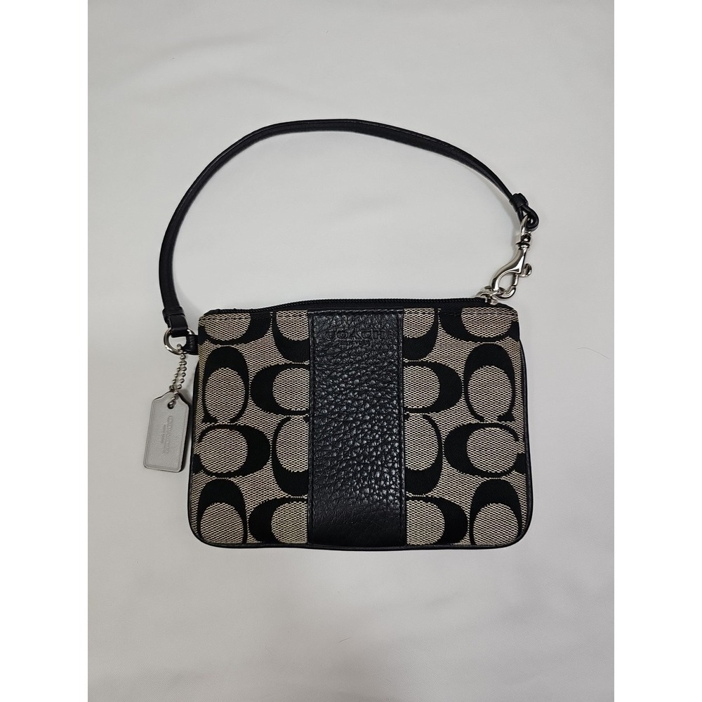 Coach Corner Zip Wallet Wristlet‎ Grey Black Signature Brand - EUC